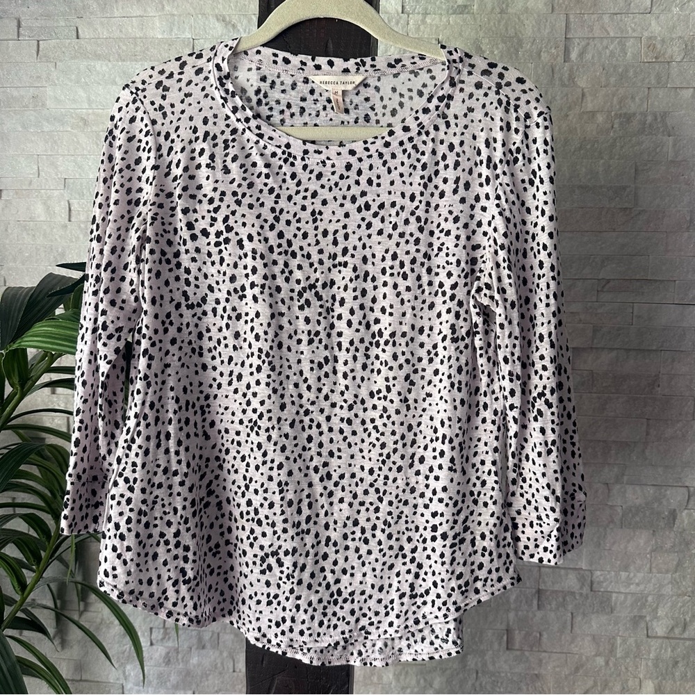 Rebecca Taylor Dalmatian Spot Animal Print 100% Linen Blouse Size M